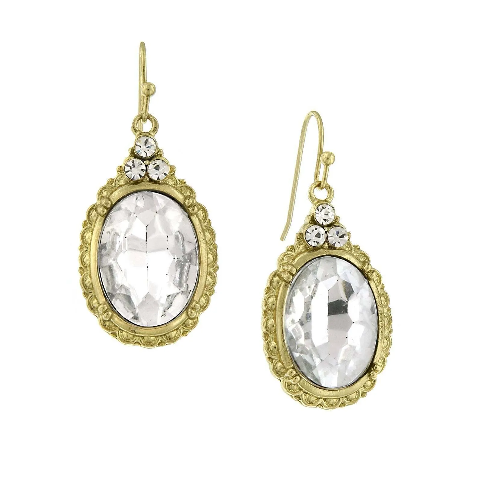 1928 Jewelry Antique Inspired Oval Crystal Drop Wire Earrings 1928 Jewelry