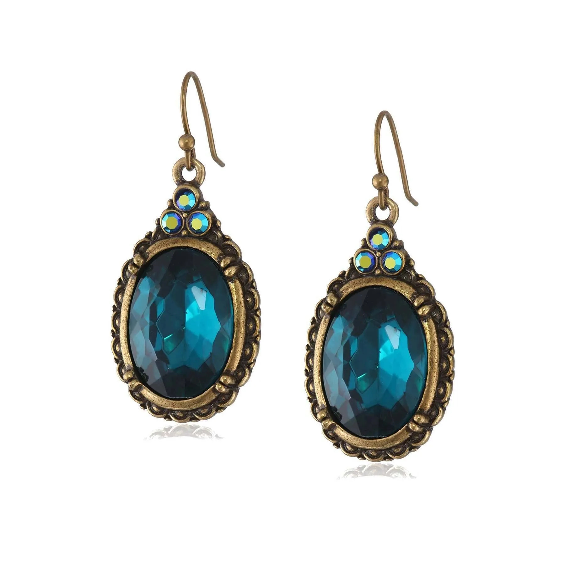 1928 Jewelry Antique Inspired Oval Crystal Drop Wire Earrings 1928 Jewelry
