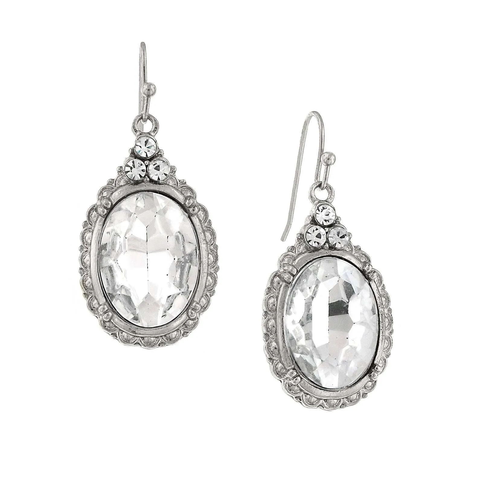 1928 Jewelry Antique Inspired Oval Crystal Drop Wire Earrings 1928 Jewelry
