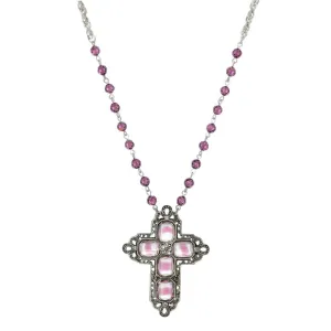 1928 Jewelry Antiqued Pewter Octagon German Glass Stones And Beaded Cross Necklace 30 1928 Jewelry