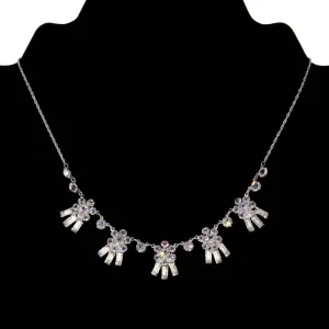 1928 Jewelry Austrian Crystal Flowers & Baguette Drops Necklace 15" 1928 Jewelry