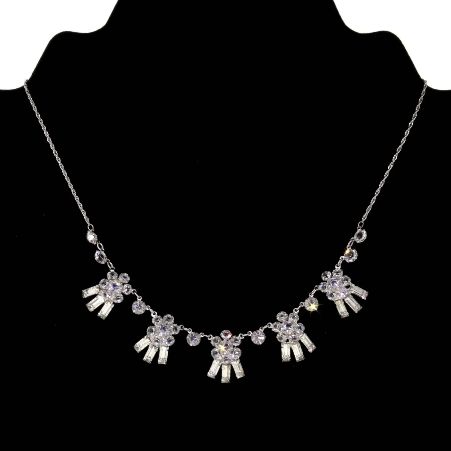 1928 Jewelry Austrian Crystal Flowers & Baguette Drops Necklace 15" 1928 Jewelry