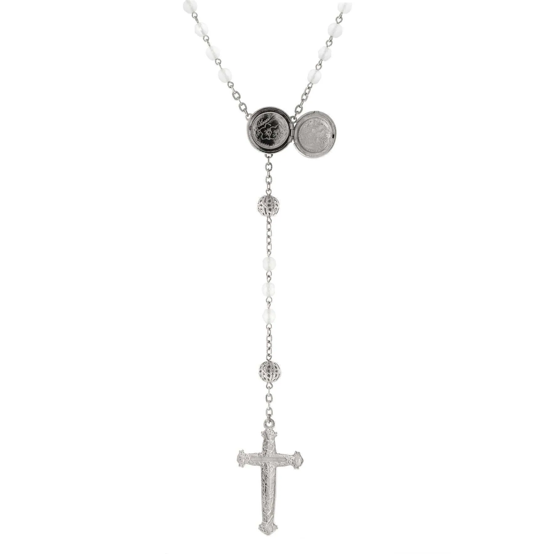 1928 Jewelry Beaded Crucifix With Mary Locket Necklace Rosary 1928 Jewelry