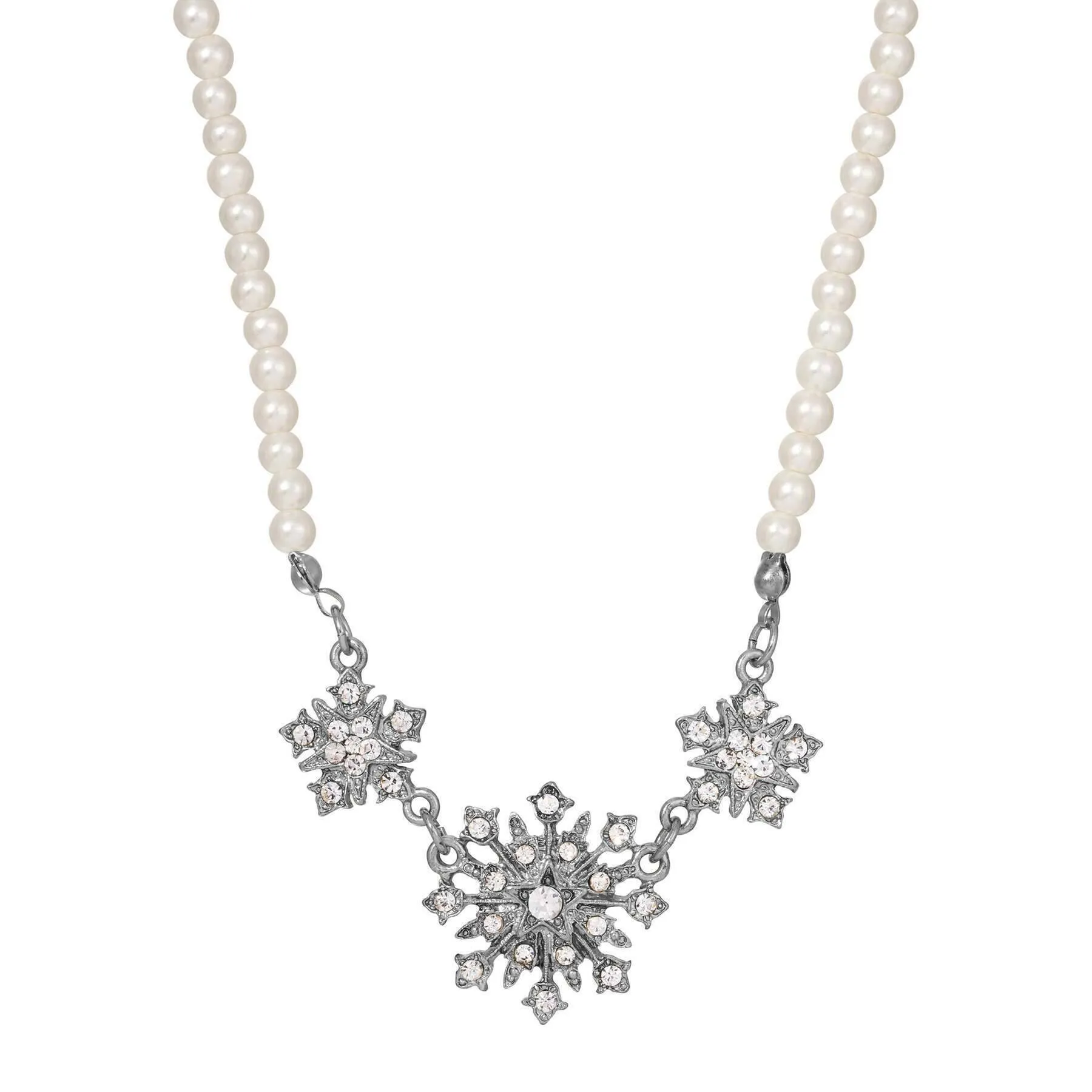 1928 Jewelry Bell Epoch Starburst Crystal 4mm Faux Pearl Strand Statement Necklace 16"   3" Extender 1928 Jewelry