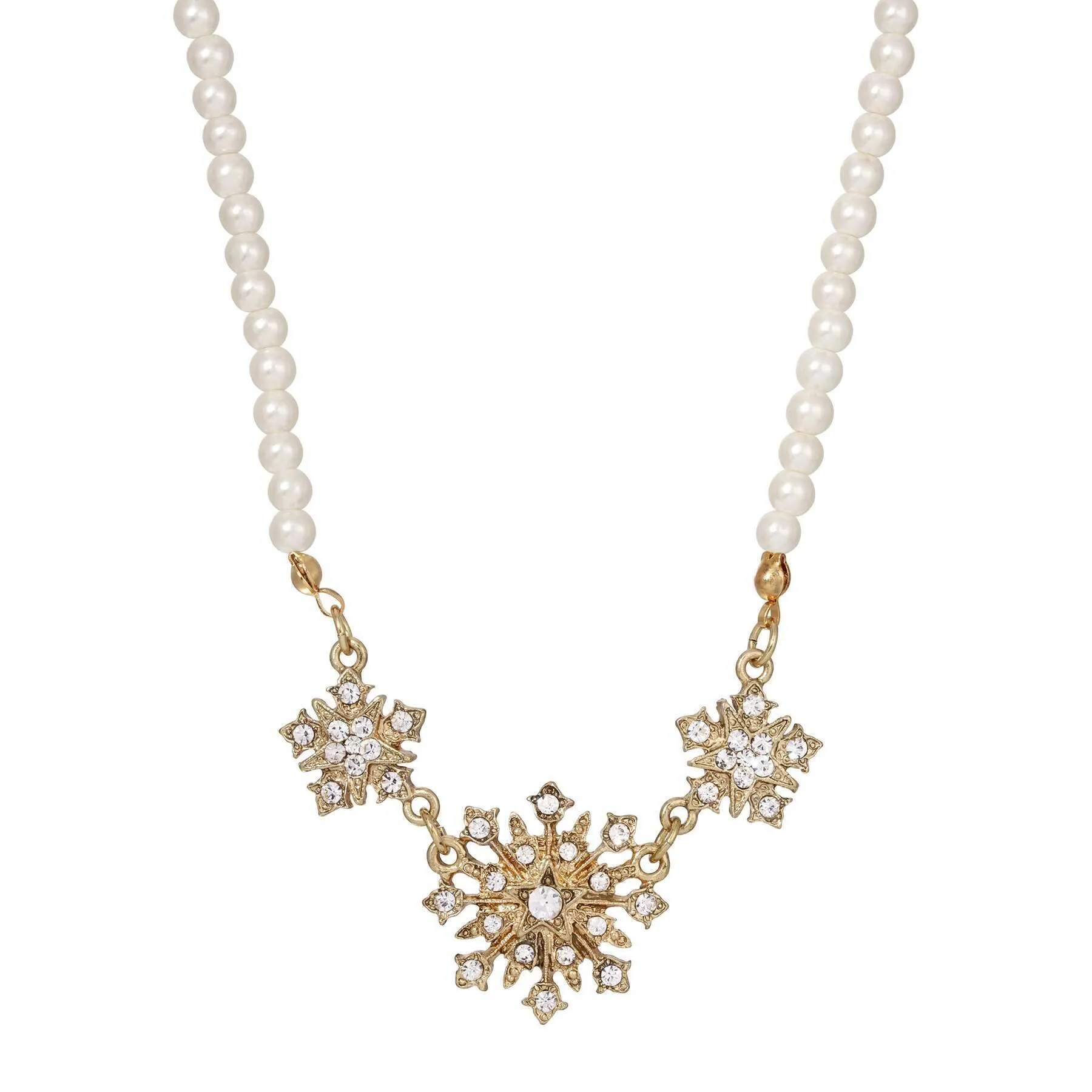 1928 Jewelry Bell Epoch Starburst Crystal 4mm Faux Pearl Strand Statement Necklace 16"   3" Extender 1928 Jewelry