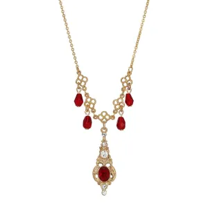 1928 Jewelry Belle Epoch Red Stone Crystal Drop Necklace 16"   3" Extender 1928 Jewelry