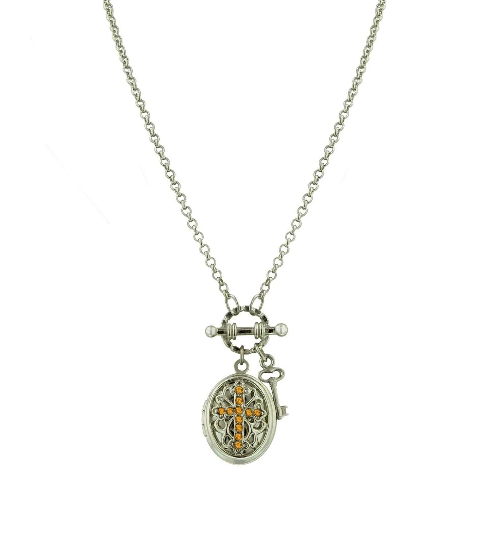 1928 Jewelry Birthstone Cross Locket Necklace 24" 1928 Jewelry