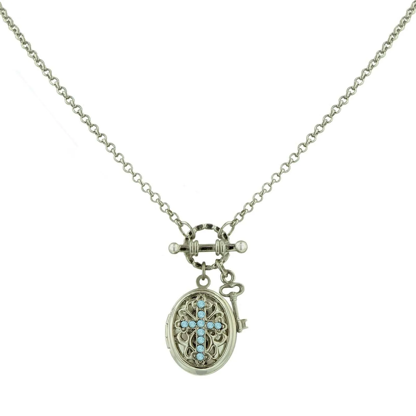 1928 Jewelry Birthstone Cross Locket Necklace 24" 1928 Jewelry