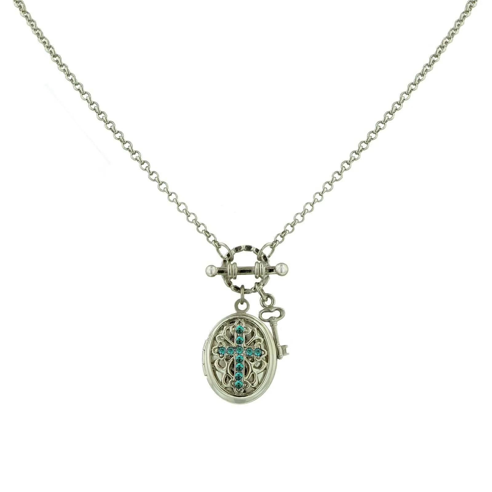 1928 Jewelry Birthstone Cross Locket Necklace 24" 1928 Jewelry