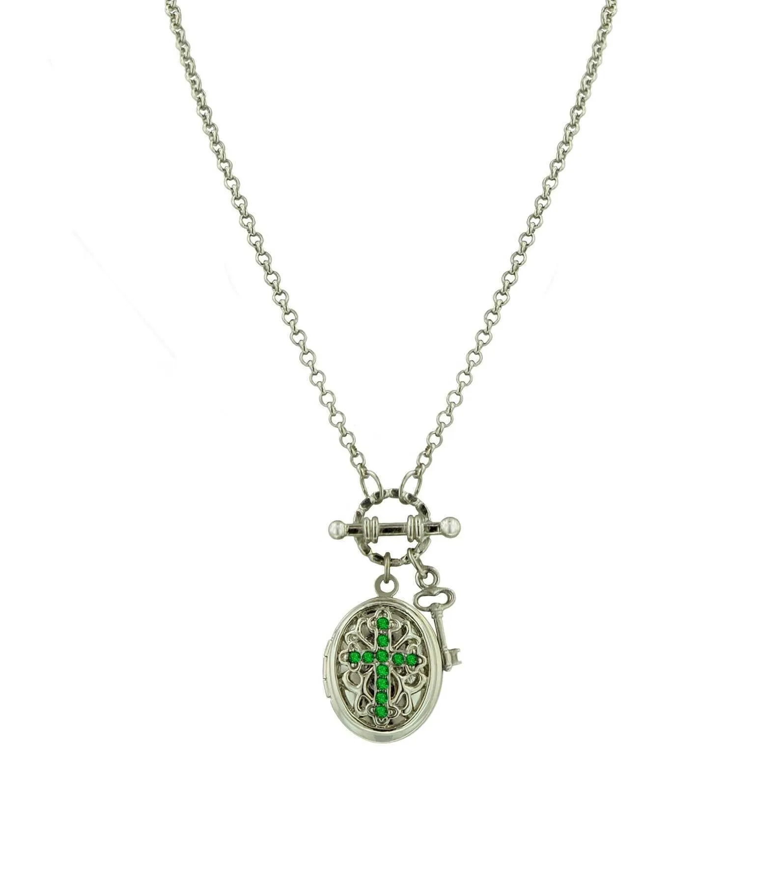 1928 Jewelry Birthstone Cross Locket Necklace 24" 1928 Jewelry