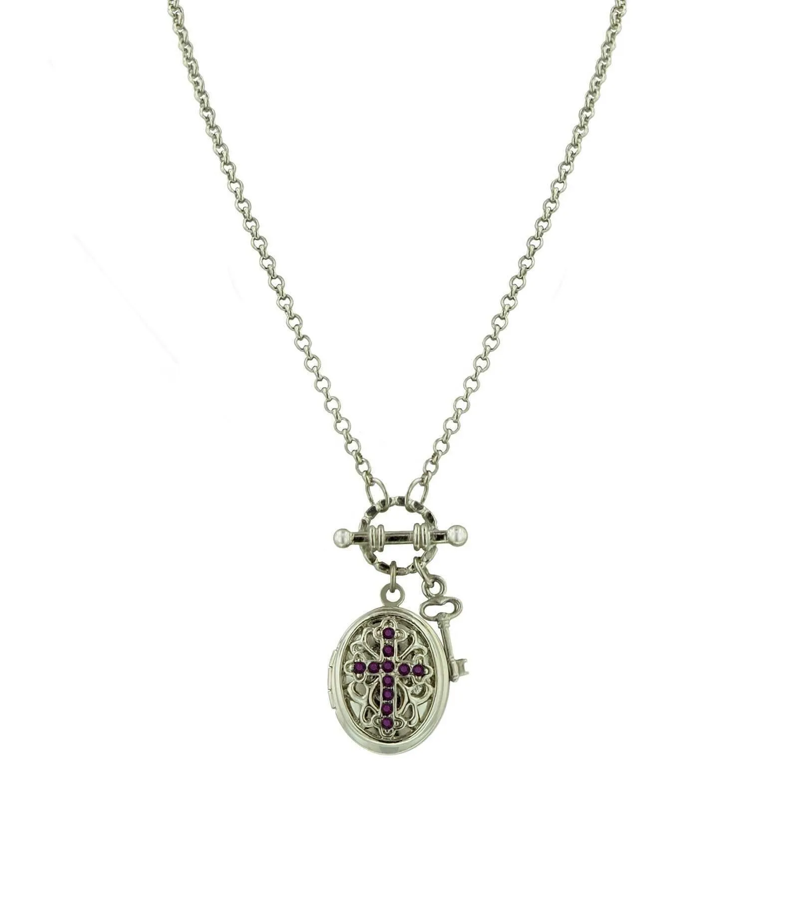 1928 Jewelry Birthstone Cross Locket Necklace 24" 1928 Jewelry