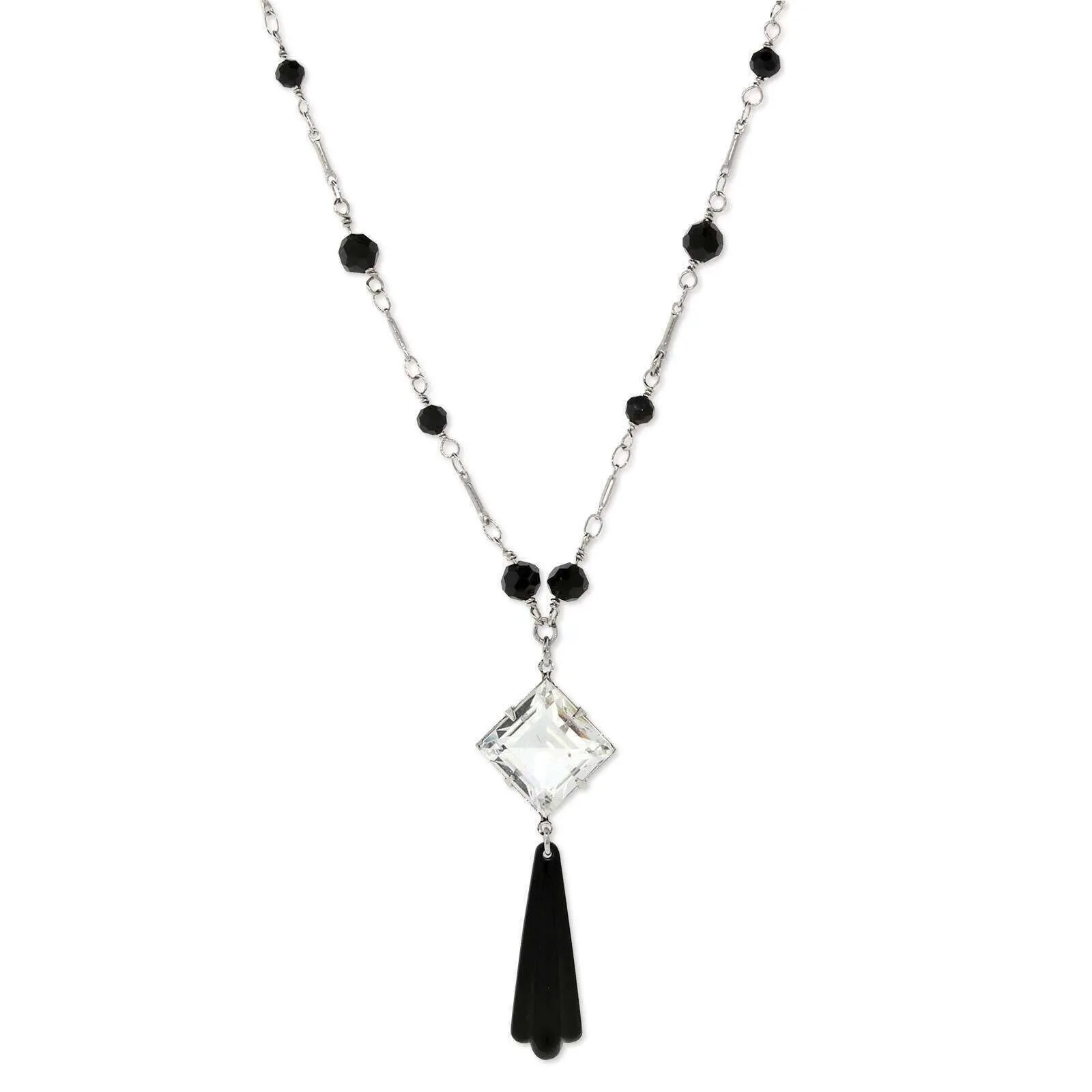 1928 Jewelry Black Bead Crystal Austrian Necklace 16"   3" Extender 1928 Jewelry