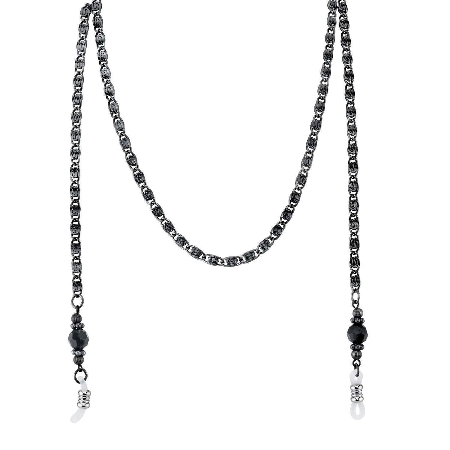 1928 Jewelry Black Chain And Black Eyeglass Holder Chain Necklace 30" 1928 Jewelry