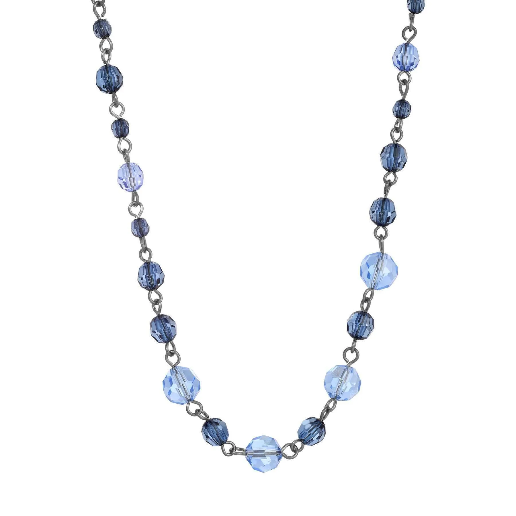 1928 Jewelry Black Chain Multi Blue Bead Necklace 15"   3" Extender 1928 Jewelry