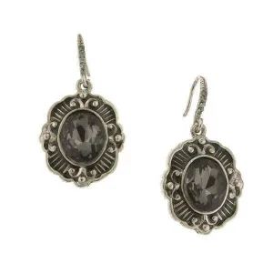 1928 Jewelry Black Diamond Crystal Oval Drop Earrings 1928 Jewelry