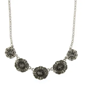 1928 Jewelry Black Diamond Crystal Oval Station Pendant Necklace 16"   3" Extender 1928 Jewelry