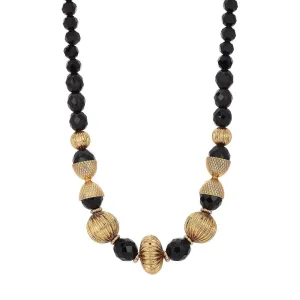 1928 Jewelry Black Fire Polished Strand Corrugated Bead Necklace 15"   3" Extension 1928 Jewelry