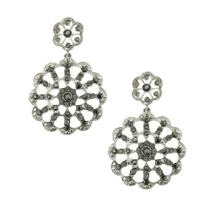 1928 Jewelry Black Hematite Color Round Drop Earrings 1928 Jewelry
