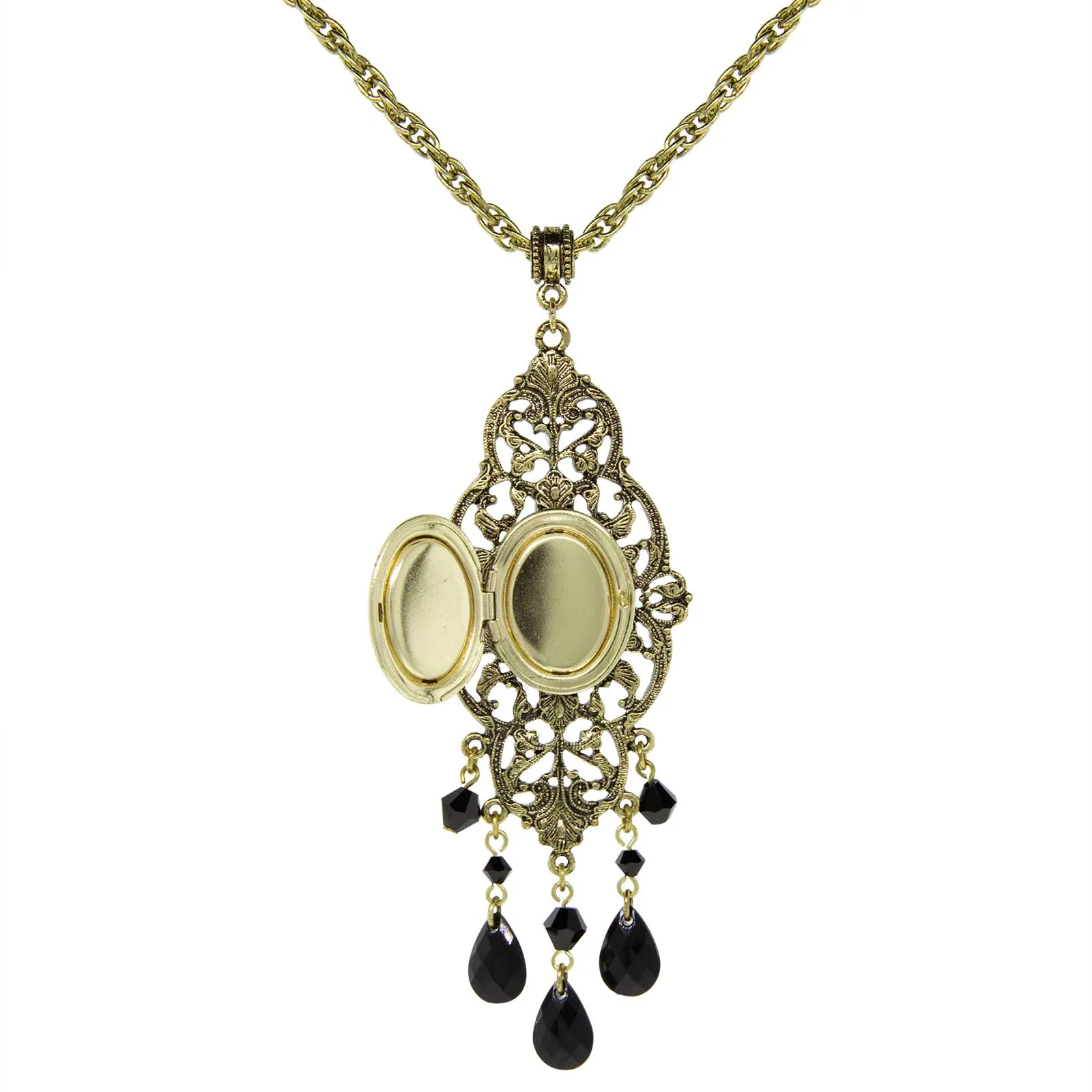 1928 Jewelry Black Oval Cameo Locket Necklace 32" 1928 Jewelry