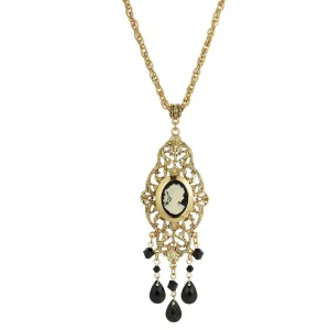 1928 Jewelry Black Oval Cameo Locket Necklace 32" 1928 Jewelry
