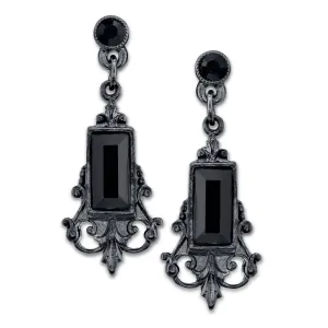 1928 Jewelry Black Rectangle Crystal Drop Earrings 1928 Jewelry