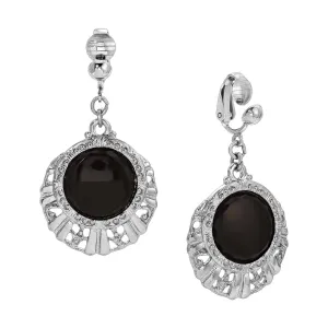 1928 Jewelry Black Round Stone Textured Clip On Earrings 1928 Jewelry