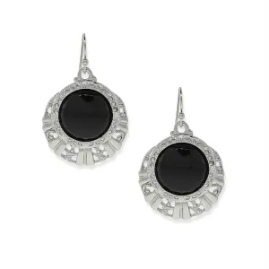 1928 Jewelry Black Round Stone Textured Drop Earrings 1928 Jewelry