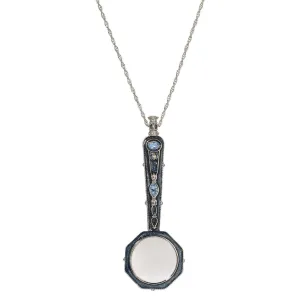 1928 Jewelry Blue Crystal & Enamel Octagon Magnifying Glass Pendant Necklace 30" - Magnification Power: 1-2X 1928 Jewelry