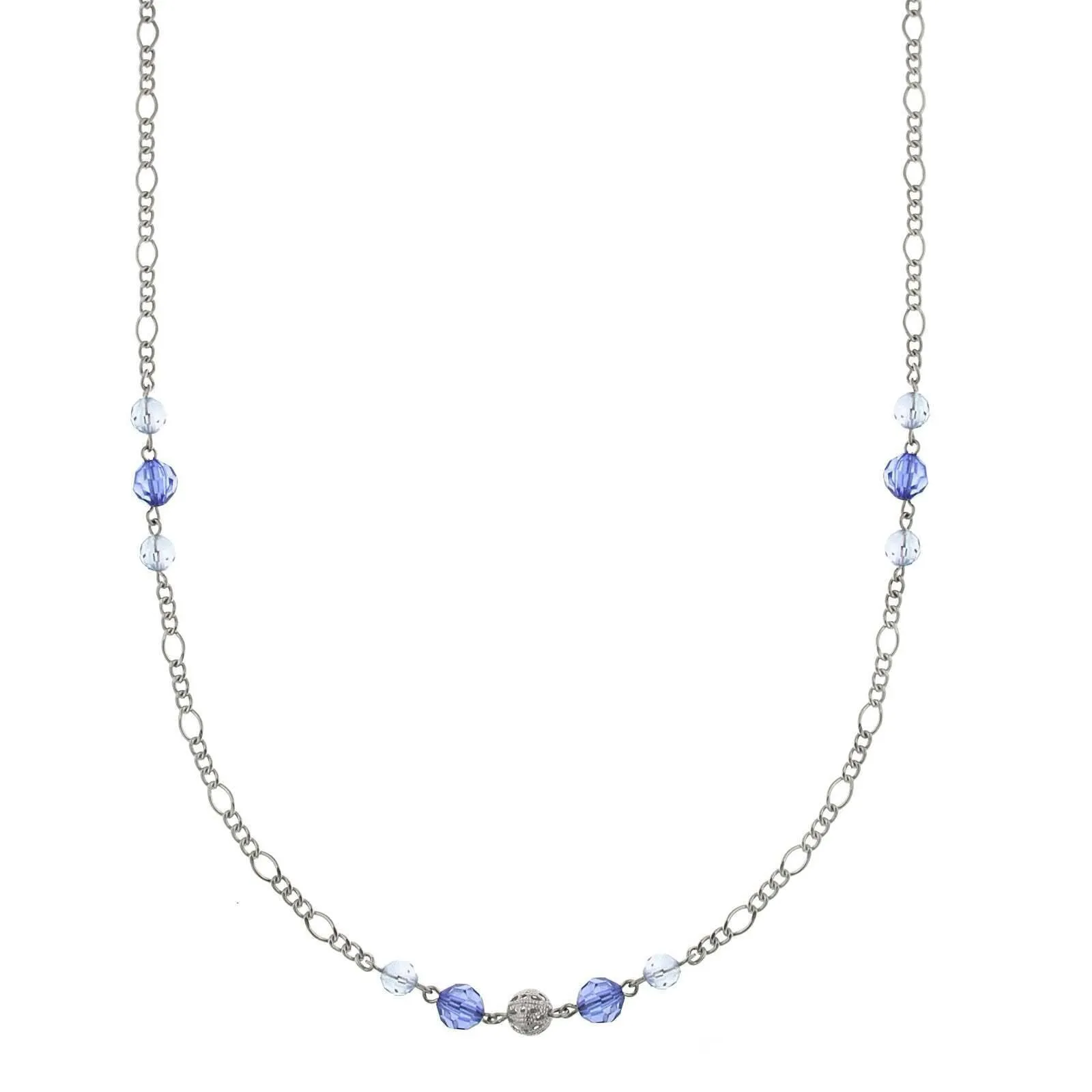 1928 Jewelry Blue Crystal And Filigree Bead Slim Long Necklace 42" 1928 Jewelry