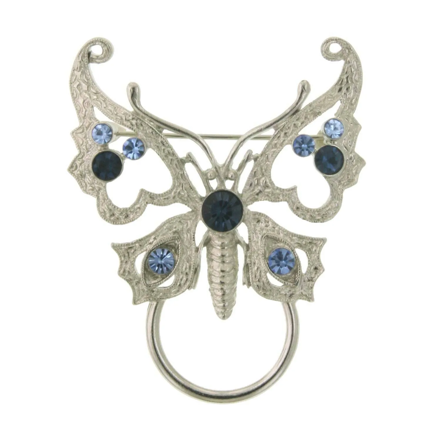 1928 Jewelry Blue Crystal Butterfly Pin Badge & Eyeglass Holder Pin 1928 Jewelry