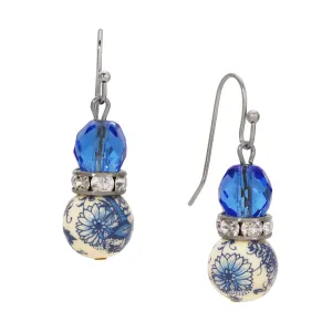 1928 Jewelry Blue Willow Sapphire Blue Glass Crystal Drop Earrings 1928 Jewelry