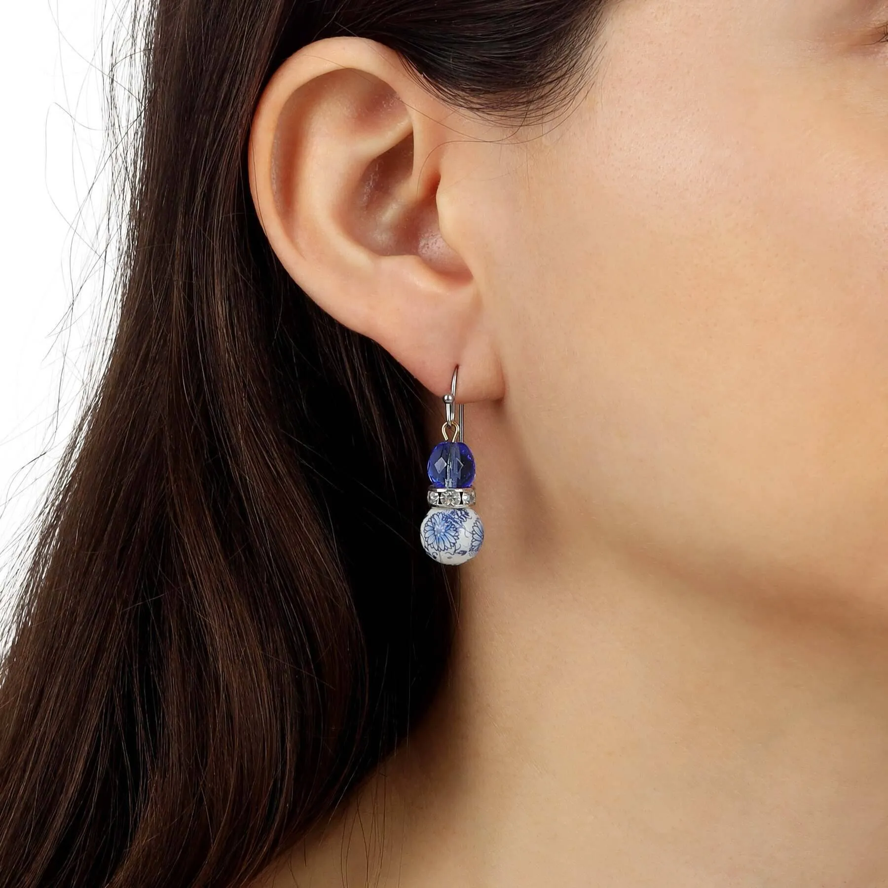 1928 Jewelry Blue Willow Sapphire Blue Glass Crystal Drop Earrings 1928 Jewelry