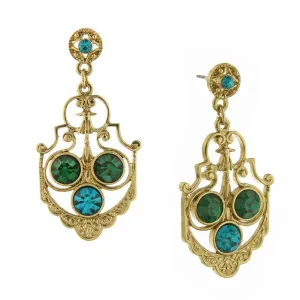 1928 Jewelry Blue Zircon Color And Green Crystal Drop Earrings 1928 Jewelry