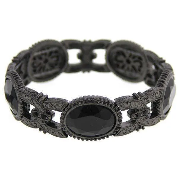1928 Jewelry Bonne Nuit Black Oval Links Stretch Bracelet 1928 Jewelry