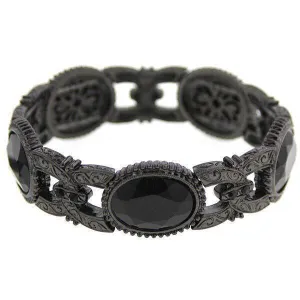 1928 Jewelry Bonne Nuit Black Oval Links Stretch Bracelet 1928 Jewelry