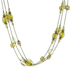 1928 Jewelry Brass Olivine Multi-Row Strandage Necklace 16"   3" Extender 1928 Jewelry