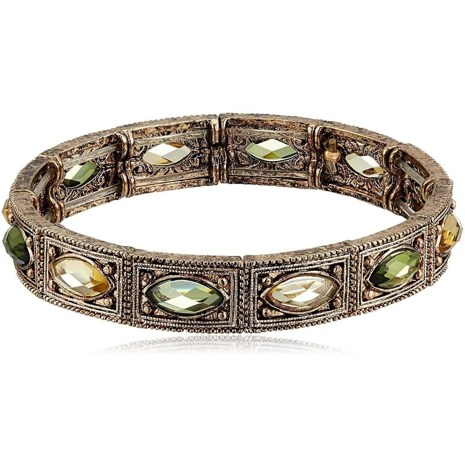 1928 Jewelry Brass Peridot Jonquil Stretch Bracelet 1928 Jewelry