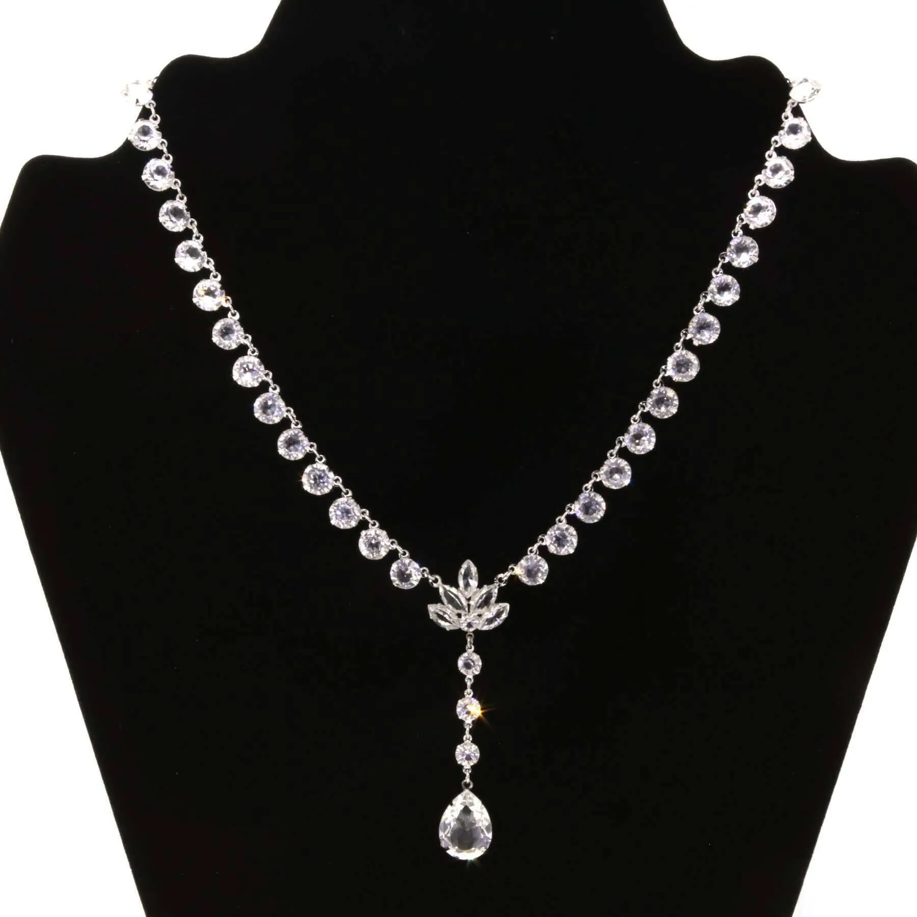 1928 Jewelry Brilliant Austrian Crystal Teardrop Necklace 15" 1928 Jewelry