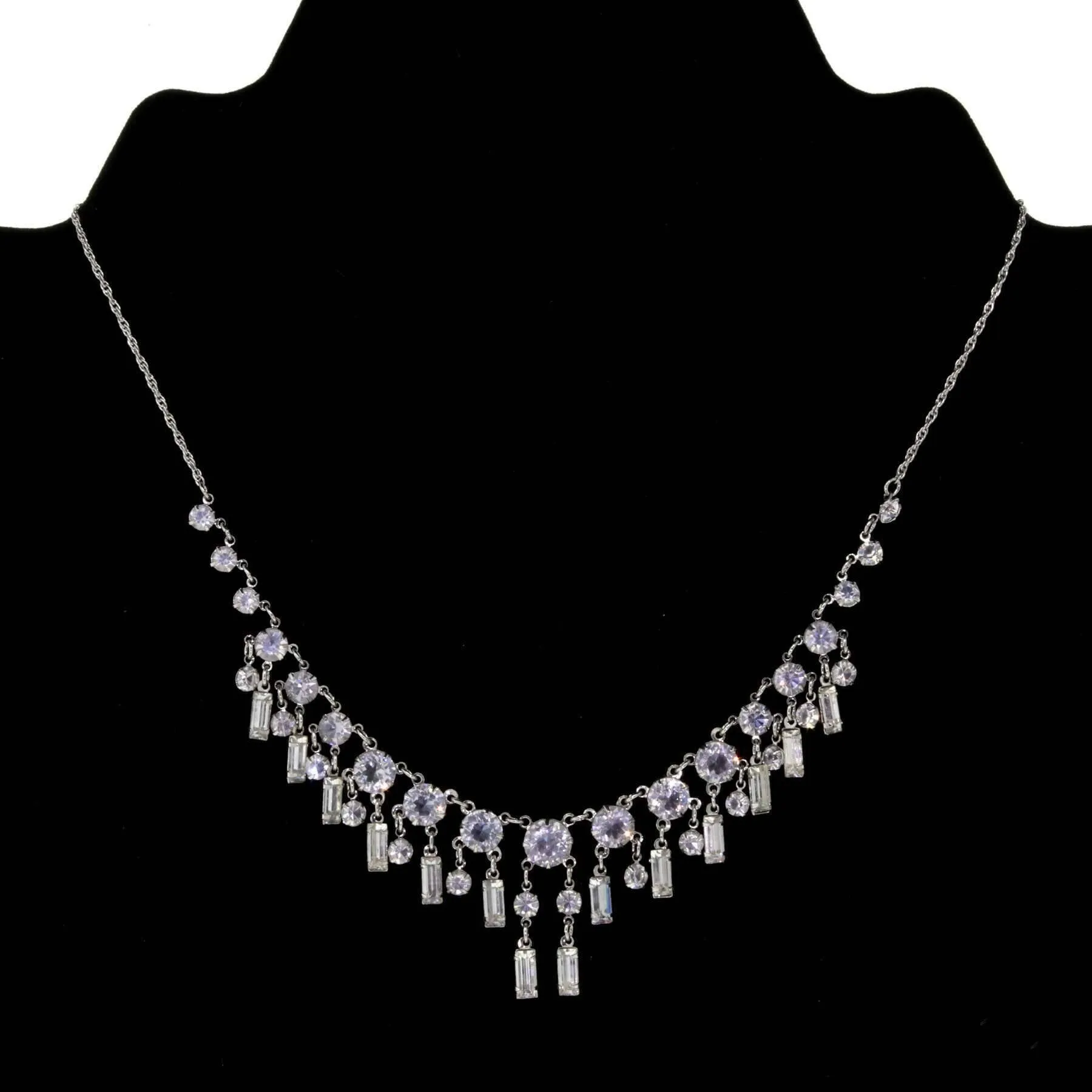 1928 Jewelry Brilliant Round & Baguette Austrian Crystal Drop Necklace 15" 1928 Jewelry