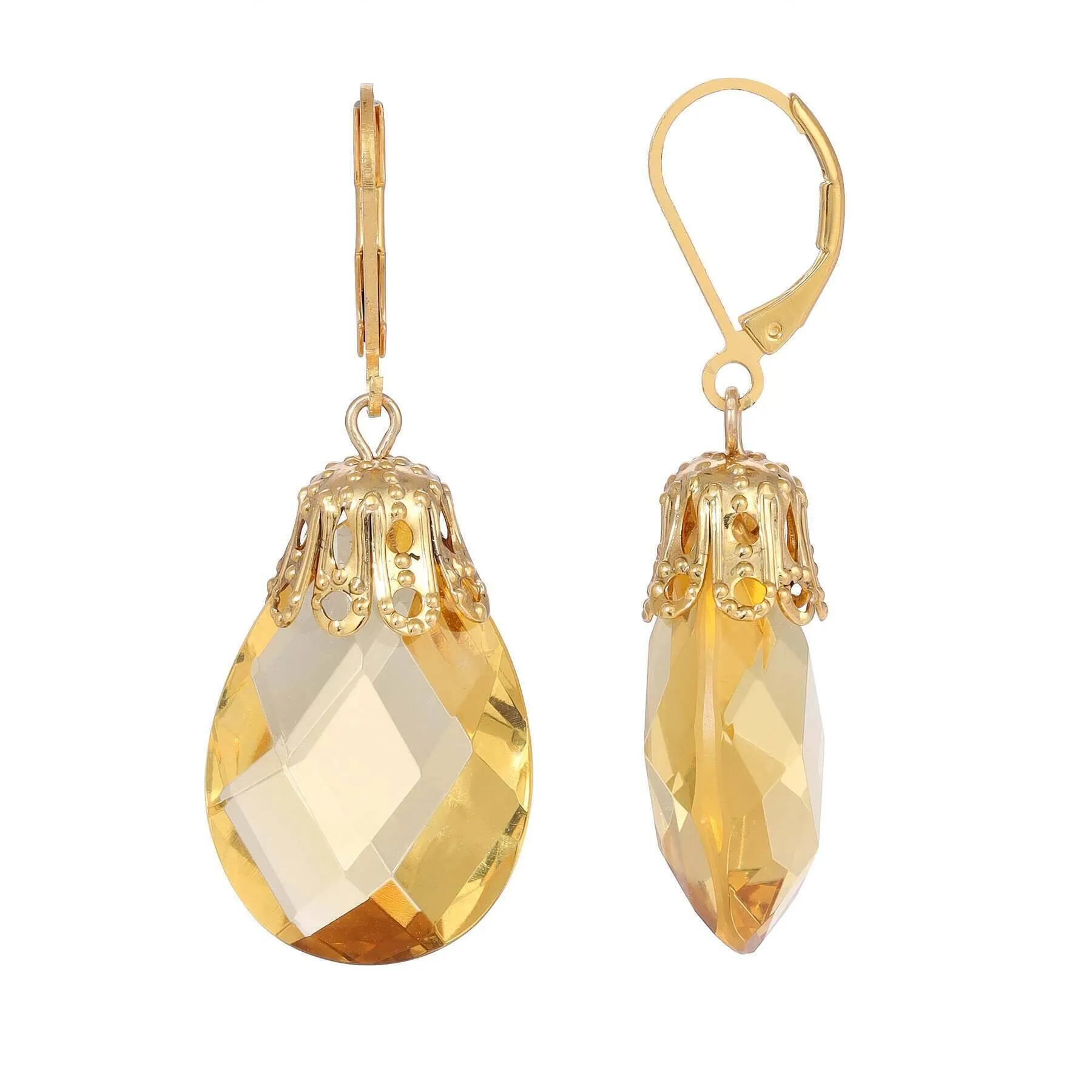 1928 Jewelry Briolette Faceted Glass Stone Drop Earrings 1928 Jewelry
