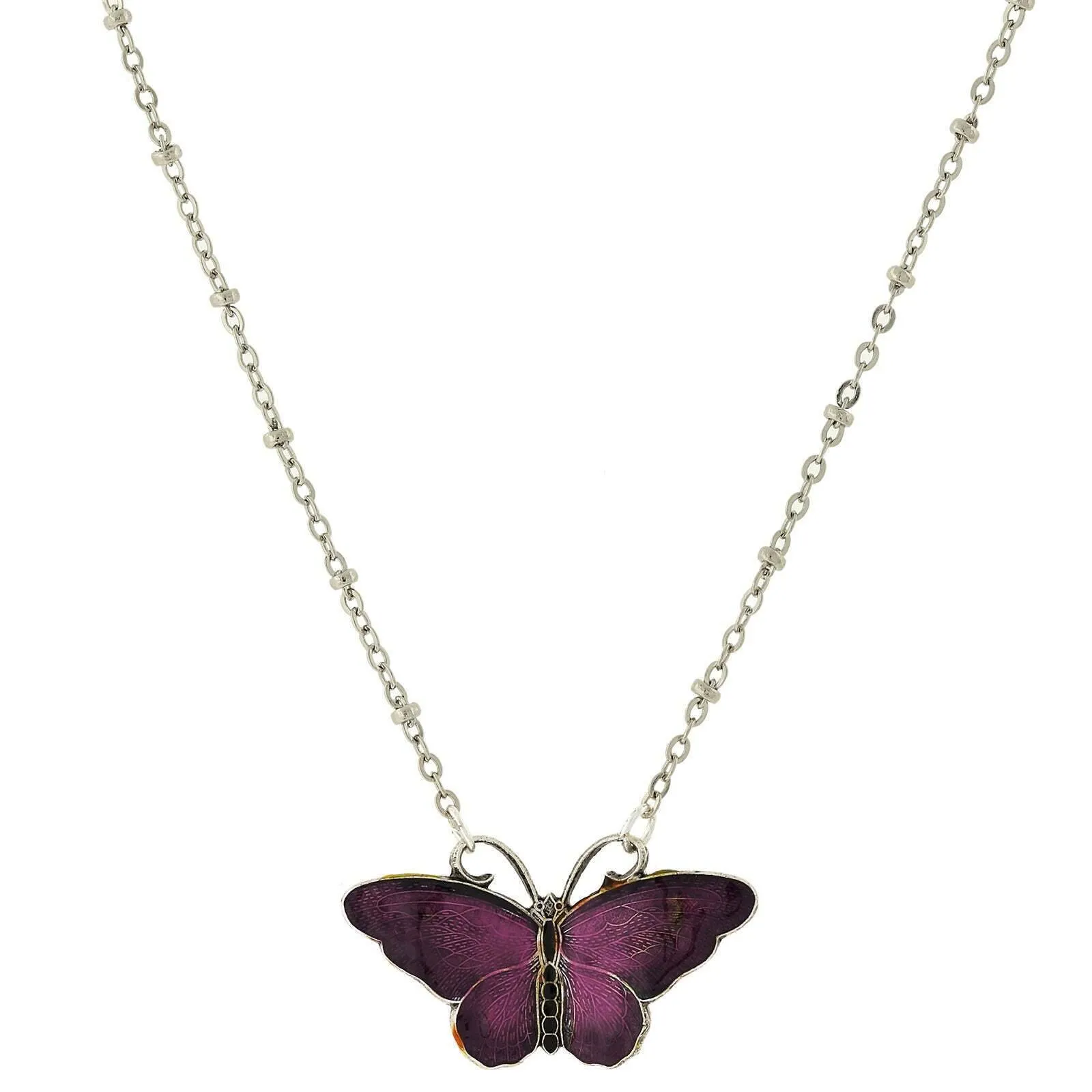 1928 Jewelry Butterfly's Dance Enamel Pendant Necklace 16"   3" Extender 1928 Jewelry
