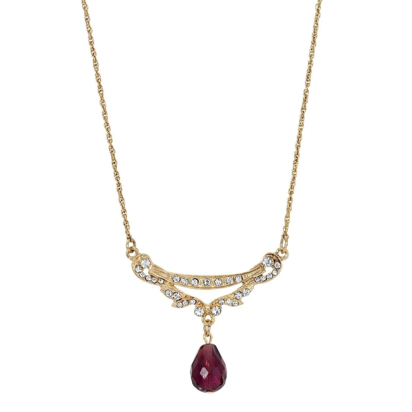 1928 Jewelry Cheshire Crystal Teardrop Collar Pendant Necklace 16"   3" Extender 1928 Jewelry