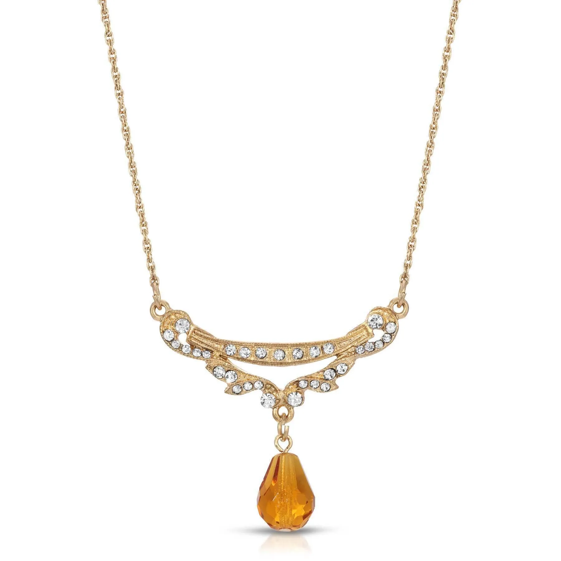 1928 Jewelry Cheshire Crystal Teardrop Collar Pendant Necklace 16"   3" Extender 1928 Jewelry