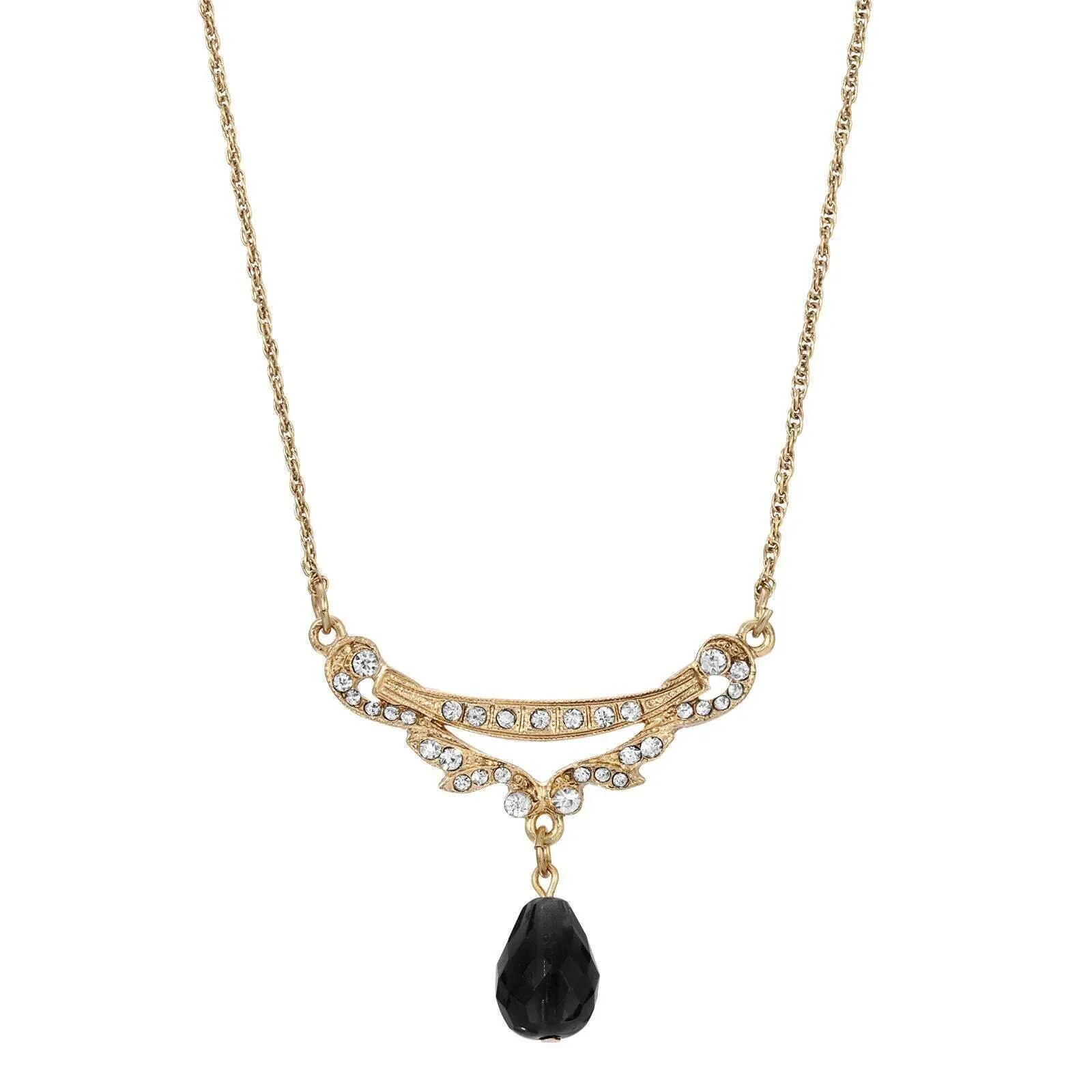 1928 Jewelry Cheshire Crystal Teardrop Collar Pendant Necklace 16"   3" Extender 1928 Jewelry