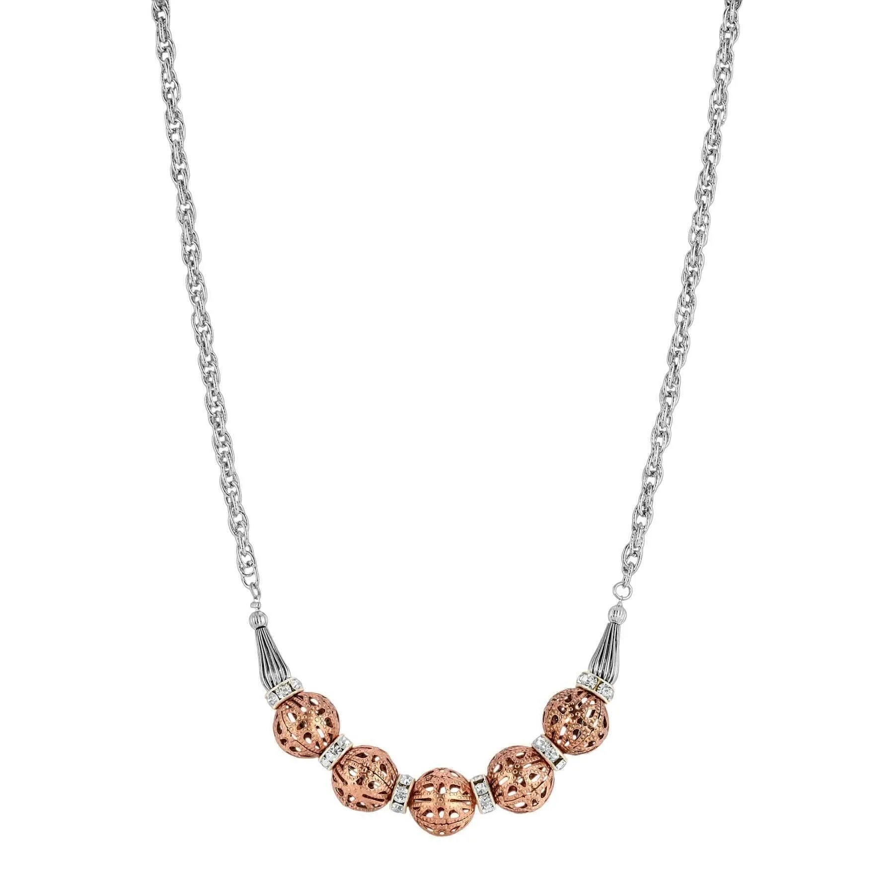 1928 Jewelry Classic Rose Filigree Bead Drop Necklace 16"   3" Extender 1928 Jewelry