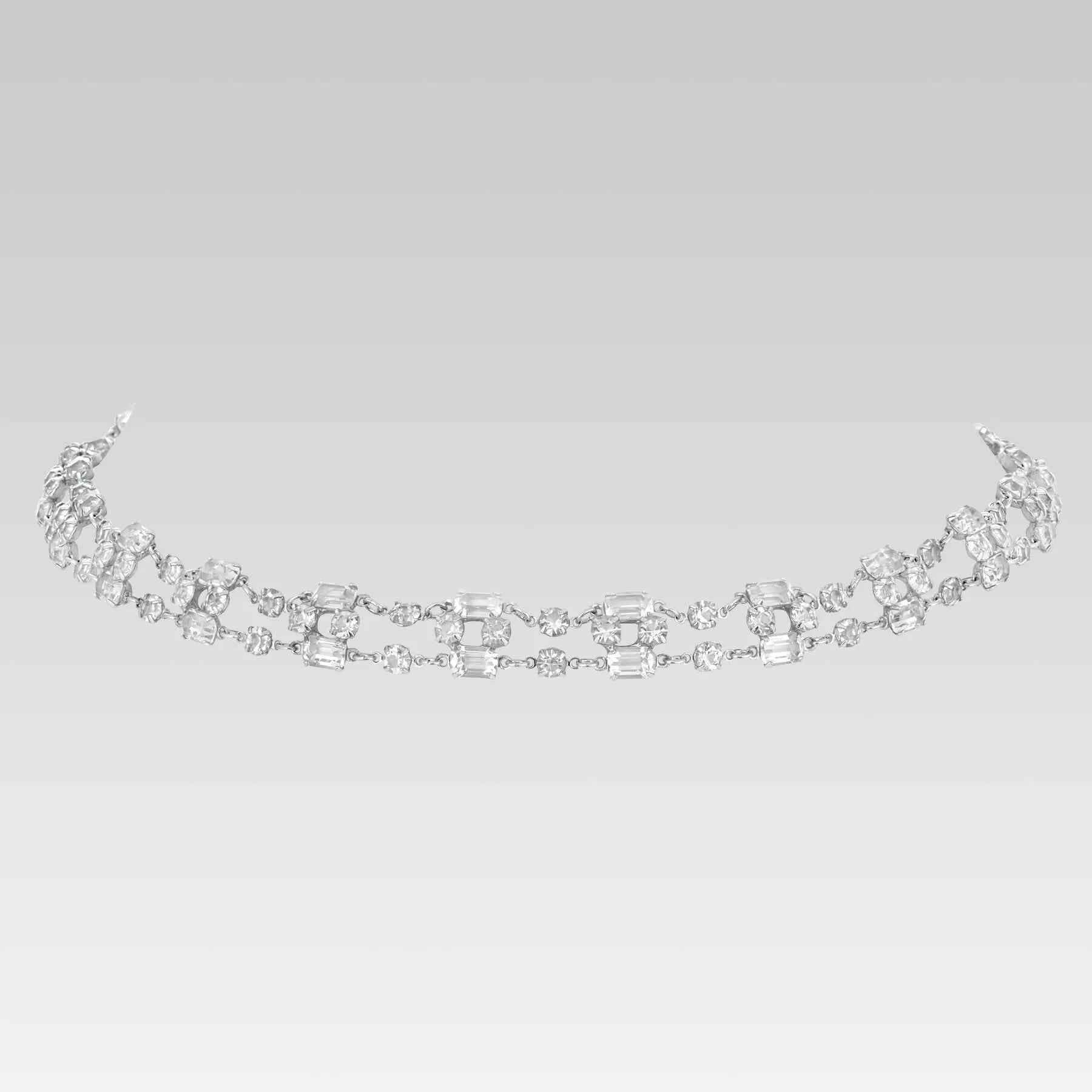 1928 Jewelry Classic Vintage Austrian Crystal Baguette Link Necklace 15" 1928 Jewelry