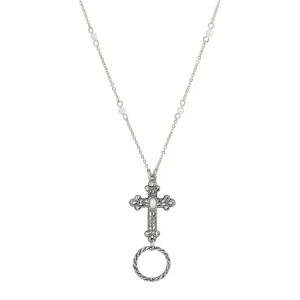 1928 Jewelry Cross Badge & Eyeglass Holder Chain Faux Pearl Necklace 28" 1928 Jewelry
