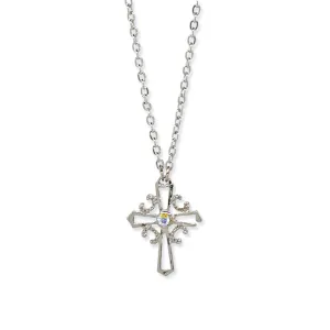 1928 Jewelry Crystal AB Cross Pendant Necklace 16"   3" Extender 1928 Jewelry