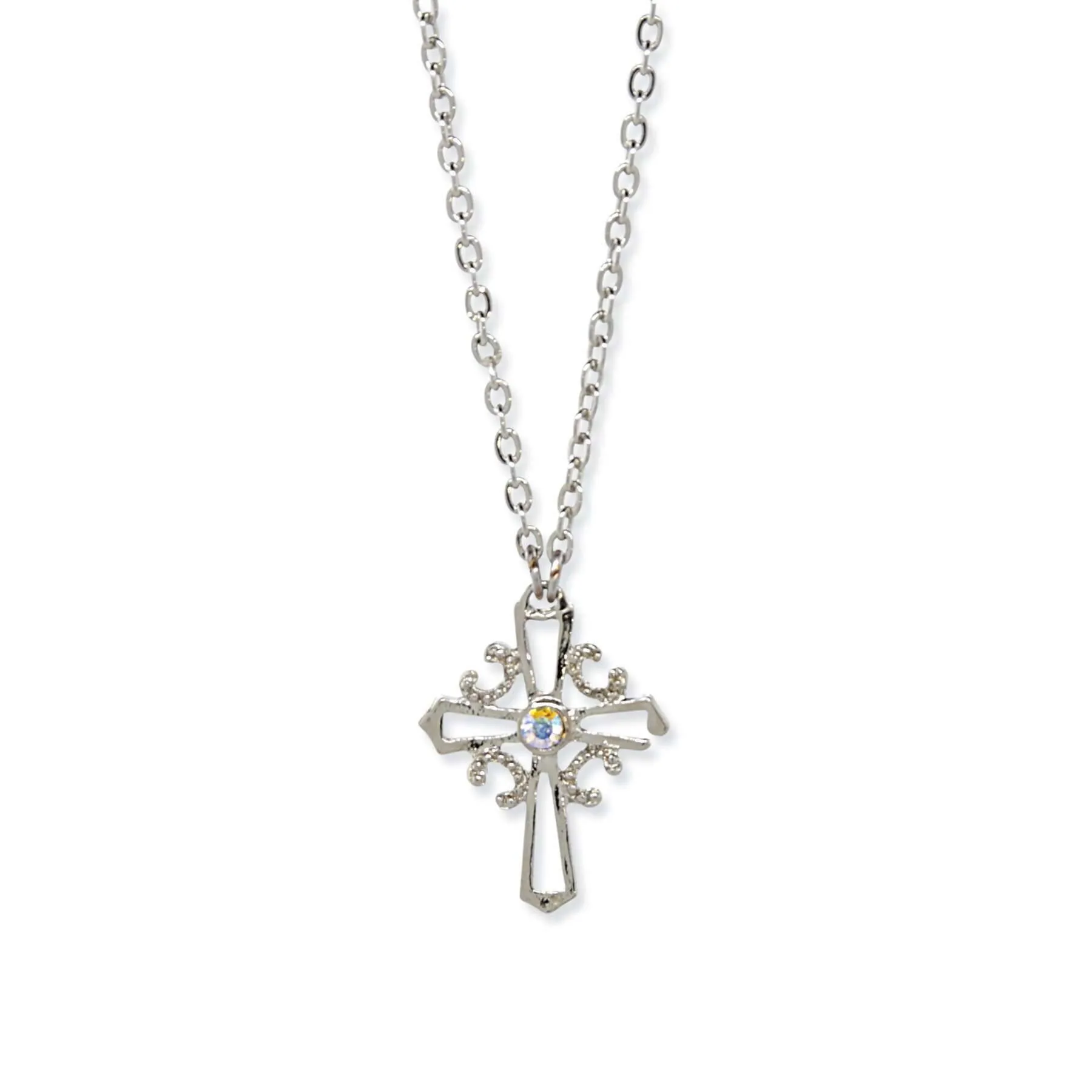 1928 Jewelry Crystal AB Cross Pendant Necklace 16"   3" Extender 1928 Jewelry