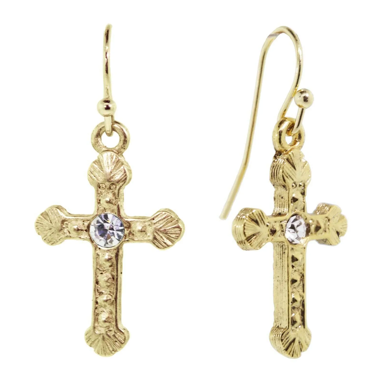 1928 Jewelry Crystal Accent Ornate Gold Tone Cross Drop Earrings 1928 Jewelry